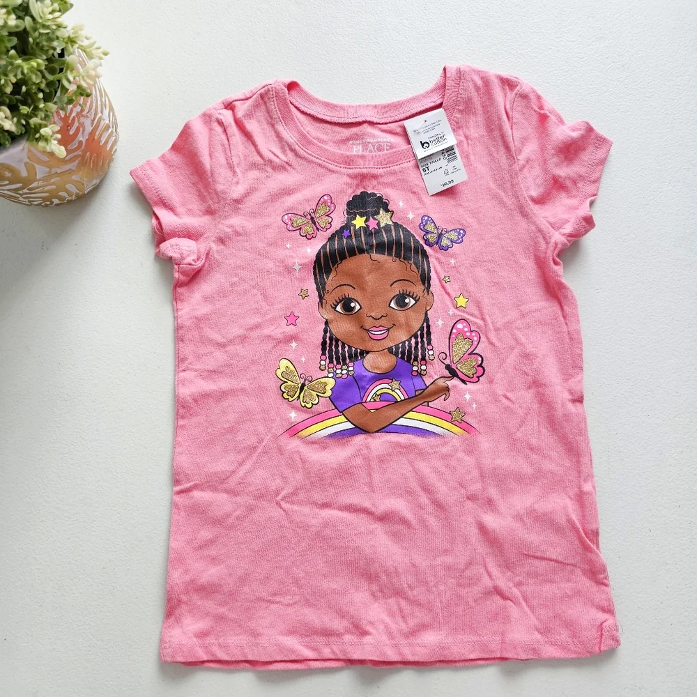 The Children’s Place 100% Cotton Pink Girl Icons Graphic Tee T-shirt Size 5T